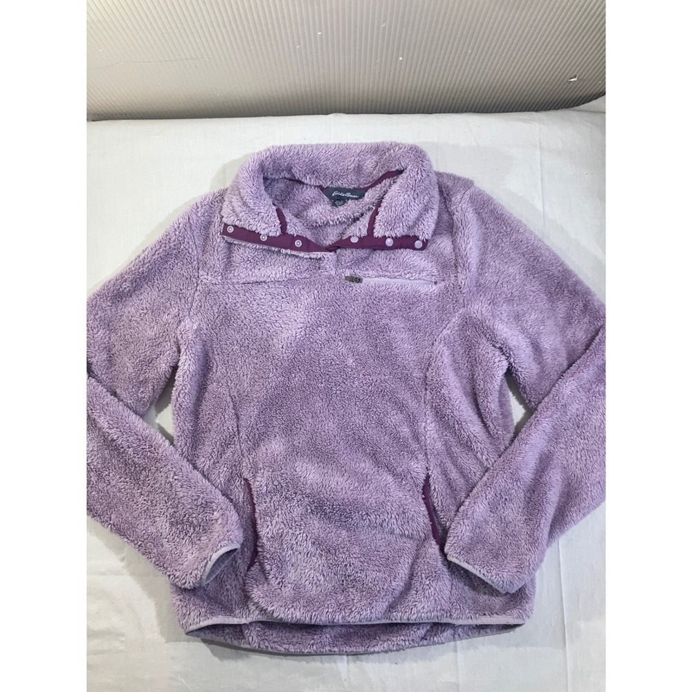 Eddie Bauer Mens Purple High Pile Fleece Snap Neck‎ Pullover ELQ0444T Size M